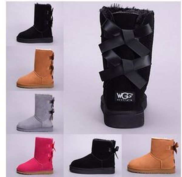 

2020 women winter snow boots fashion australia classic short bow boots ankle knee bow girl mini bailey boot 2019 size 35-41 ship, Black