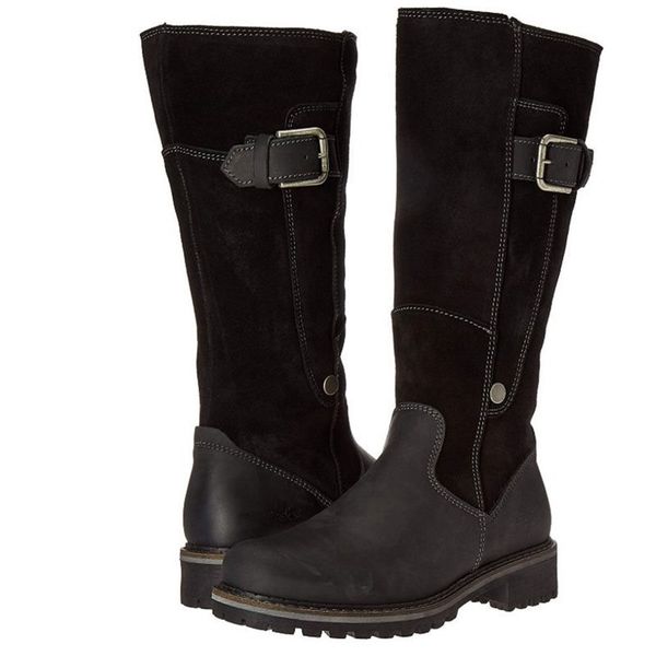 

autumn winter warm low heel high boots casual side zipper round toe female riding boots, Black