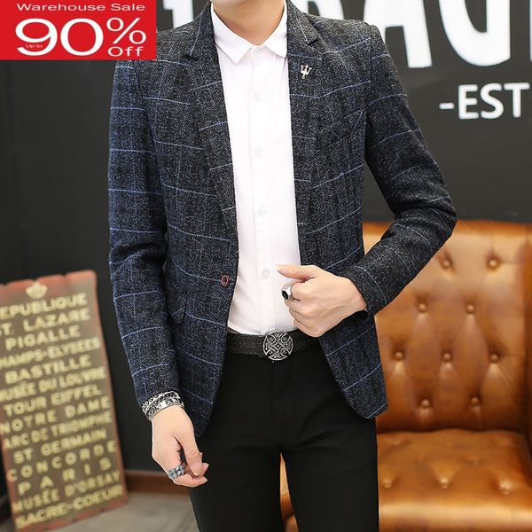 

men blazer 2020 new arrival spring and autumn male leisure suit slim plaid outerwear single button fashion korean style x02, White;black