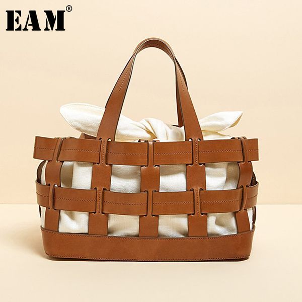 

eam] высокое качество 2019 лето весна черный коричневый холст тканые выдалбливают повседневная мода новых женщин wiid аксессуары la502 c190, Black;brown