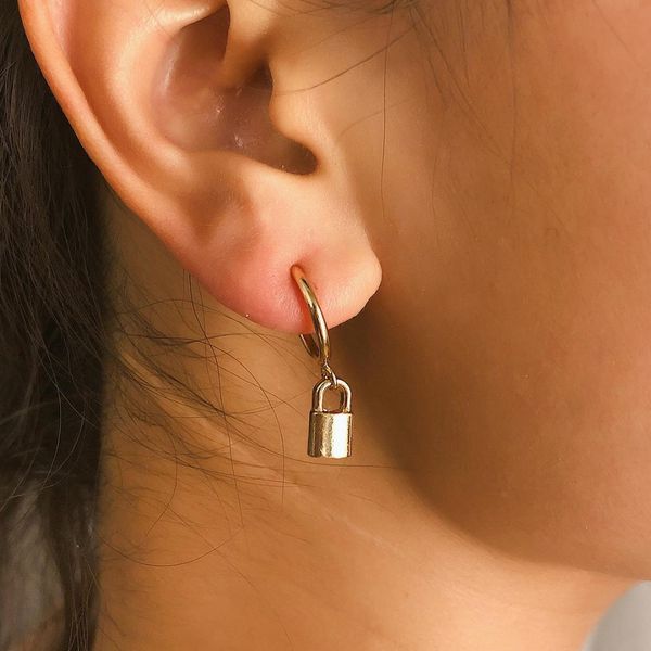 

jcymong new arrival punk lock pendant earrings for women gold silver color circle geometric earrings 2019 fashion drop