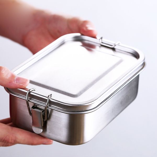 800 ml Edelstahl Lunch Box Auslaufsicher Rechteckige Mode Lebensmittel Behälter für Picknick Outdoor Camping Großhandel