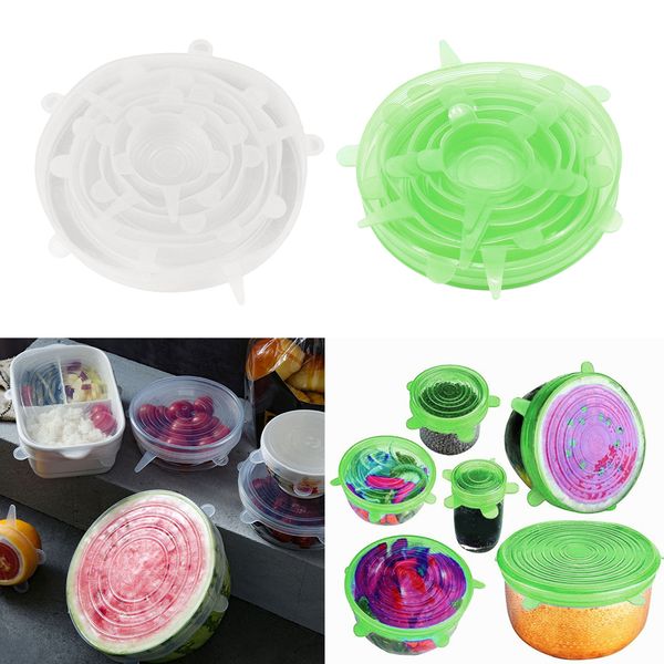 

clear & green safety silicone elastic round lids pot bowl covers fresh-care