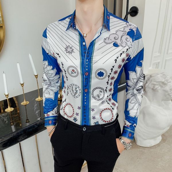 

2019 красивые высокое качество отдыха дышащий gentleman trend комфортная цветка способа рубашки вс бог печати рубашку с длинными рукавами, White;black