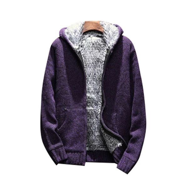 

monerffi warm knitted men jacket thick fleece hooded sweater coat men casual winter jacket fashion knitting overcoat outwear, White;black