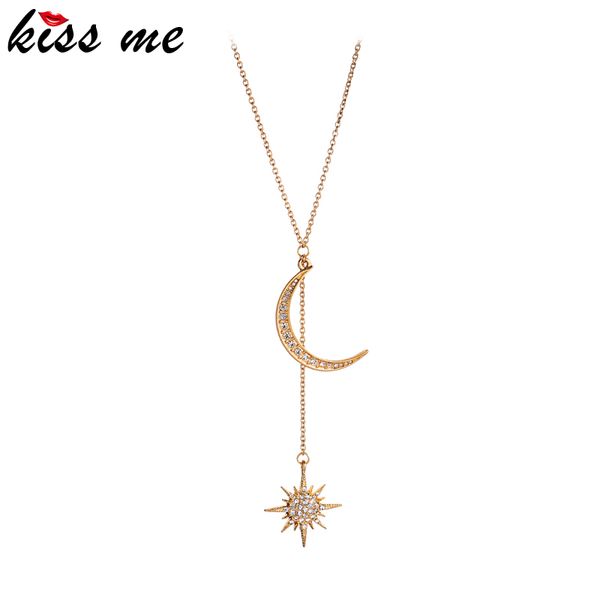 

kissme exquisite crystal moon star long pendant necklaces for women anniversary gifts gold color new fashion jewelry accessories, Silver