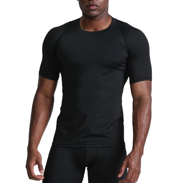 

men tshirt compression fitness tights running shirt gym blouse yoga sport wear exercise muscle sports training man's t-shirt, Black;blue