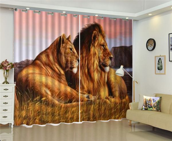 

занавес свирепая пара львов европейские 3d шторы для животных гостиная спальня красивые практичные шторы
