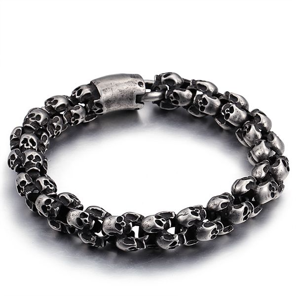 

15mm 8.66'' vintage black jewelry stainless steel skull link chain bracelet biker skeleton link bangle father day gifts