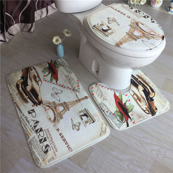 

zeegle 3pcs/set bath mats bathroom city pattern bathroom carpet cover toilet foot mat non-slip rug mat for toilet