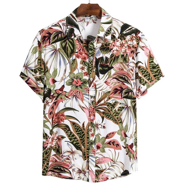 

dihope mens hawaiian shirt male casual printed beach shirts short sleeve brand clothing asian size 2xl, White;black