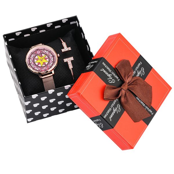 

2019 new women watches bangle & bracelet watch set romantic golden steel watch case luxury gifts for female relgio feminino, Slivery;brown