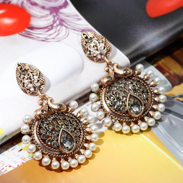 Fashion- Retro Cor do Ouro Bead Indiano Brinco Para Mulheres Étnica Jóias Casamento Tradicional Egípcio Vintage Dangle Brincos