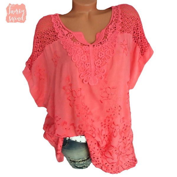 

2019 summer women blouse shirt lace print casual shirts v neck harajuku chiffon loose blusas plus size, White