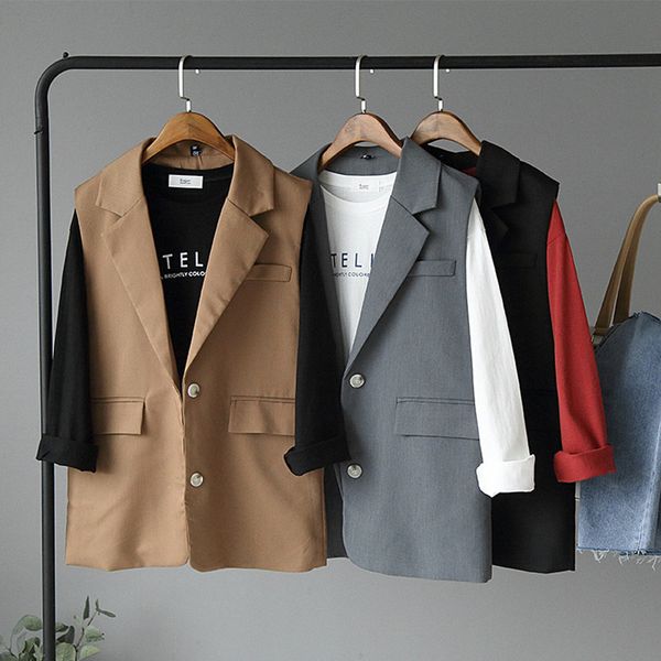 

turn-down collar office lady vest solid black gray sleeveless elegant women's vests coat casual korean style slim female coats, Black;white