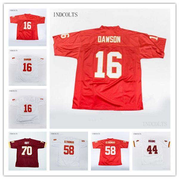 

ncaa men 16 len dawson 70 sam huff 58 derrick thomas 44 john riggins 32 marcus allen football jersey vintage stitched jerseys, Black;red