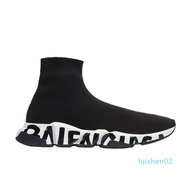 

2020 designer sneakers speed clearsole black jacquard knit white black graffiti sole flat sock boots casual shoes speed trainer runner l02
