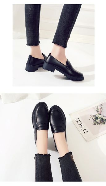 

2019 soft girl ins retro leather shoes female student korean version uzzang flat sole british working shoes, Black