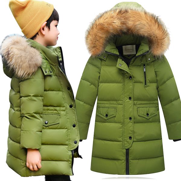 

zoeid 2018 winter children boys duck down jacket thick warm fur collar teenage girls jackets 2-12 years kids outerwear coat, Blue;gray