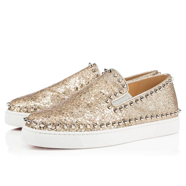 

retro low sneakers red bottom women loafers flats pik boat woman black gold glitter suede leather slip on women casual trainers lll