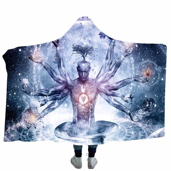 

winter double thicken 3d printed hooded blanket for adults mandala coral fleece throw blanket on sofa beds