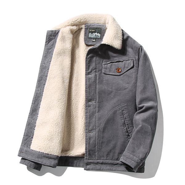

icpans corduroy coats men cotton pockets loose warm fleece thicken winter jackets pluse size xxxl 4xl, Black;brown