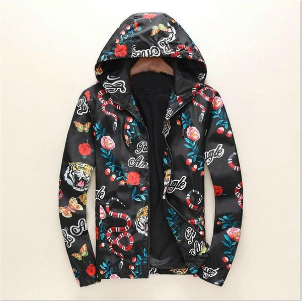 

19fw logo men designer jacket snake tiger printed luxury windbreaker zipper long sleeve hommes coat hooded casual clothes m-3xl, Black;brown