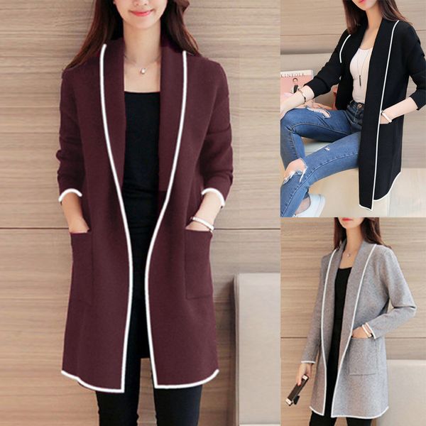 

hxroolrp womens fashion autumn winter outerwear multicolor loose wild elegant windbreaker sweater coat cardigan f1, Tan;black
