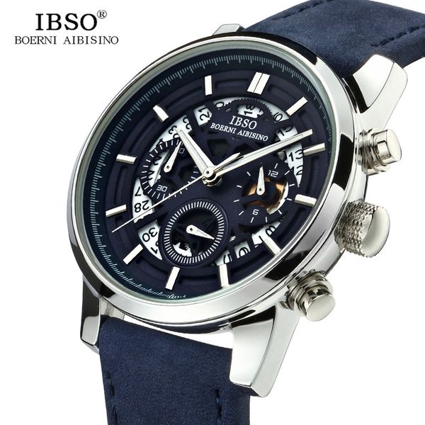 

ibso 6860 brand new hollow dial men watches business calendar satch waterproof sports quartz wrist watch relogio masculino, Slivery;brown