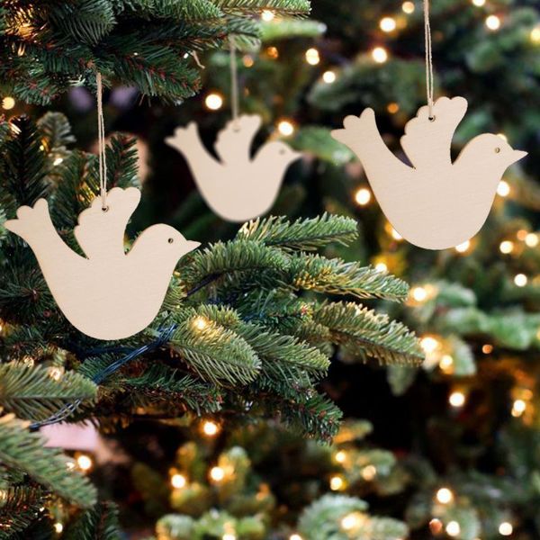 

10pcs christmas wooden flake diy elk bird hanging pendant christmas tree decor burlap rope wooden slices craft xmas decoration