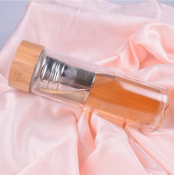 

450мл bamboo крышка двойными стенками из стекла чай массажер с ситом и infuser корзина новое прибытие бутылки для воды