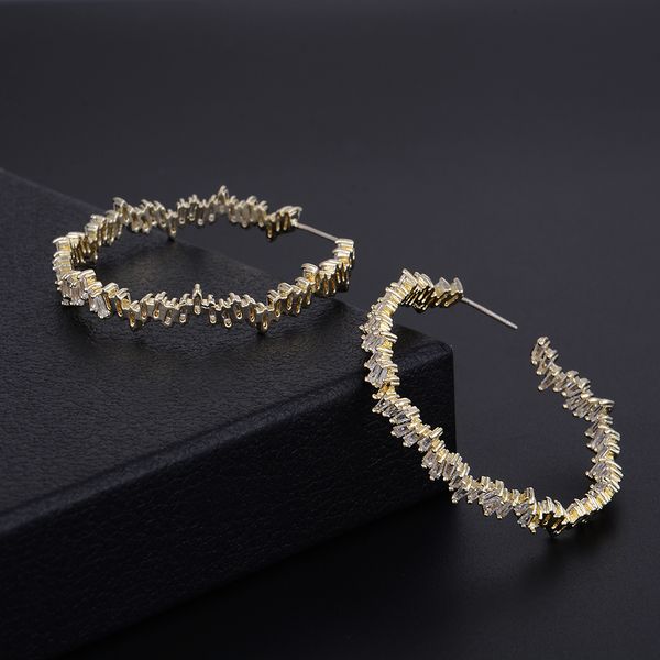 

godki 42mm luxury iregular geometry circle trendy cubic zirconia women wedding party earring high jewelry addiction55, Golden;silver