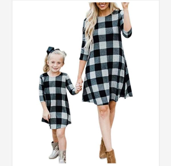 

mommy and me clothes mom and daughter dress mother daughter dresses new seven-point sleeve dress skirt, Blue