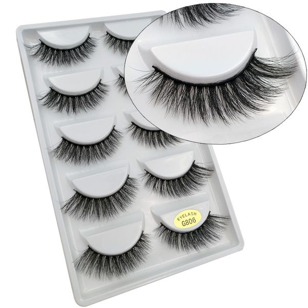 

g800 1box 5 pair 3d fake mink eyelashes natural long false mink lashes 1cm-1.5cm 3d eyelashes hand make makeup full strip lashes