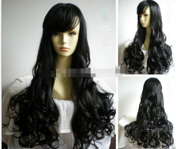 

+ + kanekalon extra long wavy curly black wigs lady salon hair, Black;brown