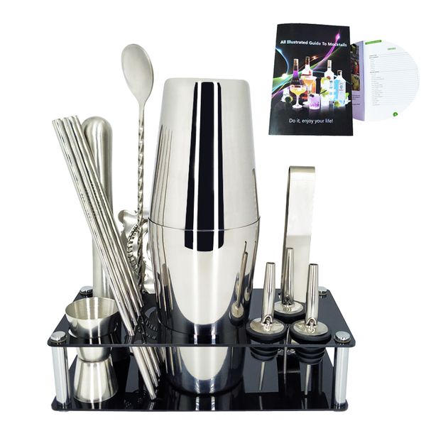 

professional cocktail shakers bartender kit stainless steel bar tools 1-14 pcs/set rack frame bar cocktail recipes