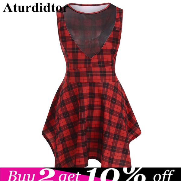 

plus size tartan sheer mesh panel tank top, White