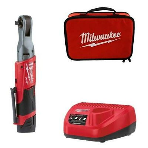 

Milwaukee m12fir38 201b 12v 1x2ah li ion 3 8in fuel ratchet kit charger bag