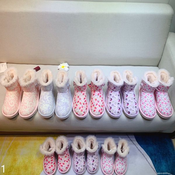 

snow boots women's genuine leather winter boots waterproof parent-child girls warm boots fashion kids shoes snow boot parent-child shoe, Black