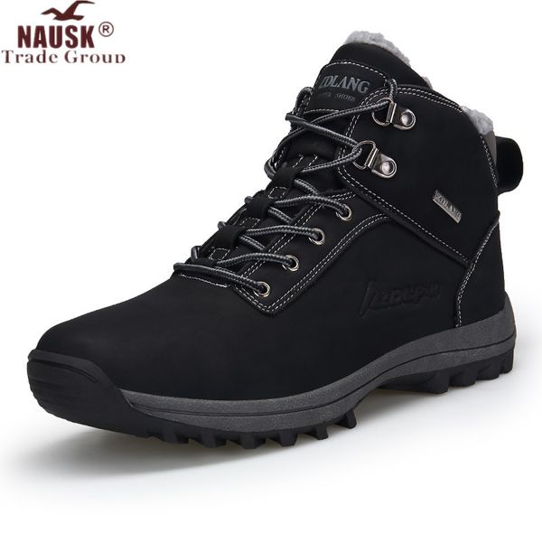 

quality leather boots new winter boots men fashion leather shoes men black fur sneakers stripe snow for