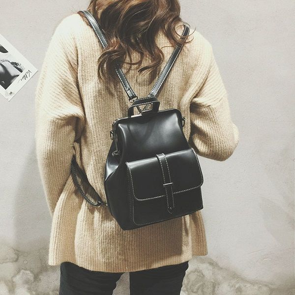 

miyahouse retro backpack female large capacity backpack women tide wild rucksack simple preppy style lady solid color school bag