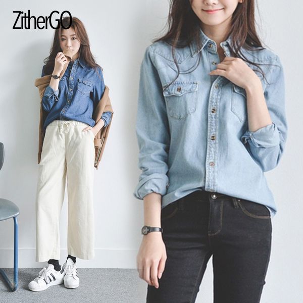 

zithergo ladies autumn fashion denim shirt jacket lapel single-breasted slim coat women casual short shirt jacket, Black;brown