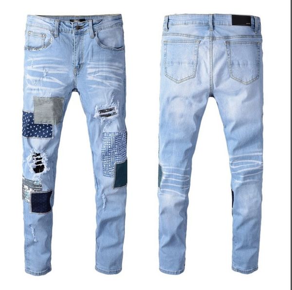 

fashion jeans men's designer 2020 summer trend stretch slim straight jeans denim trend men's casual pants wholesale-01, Blue