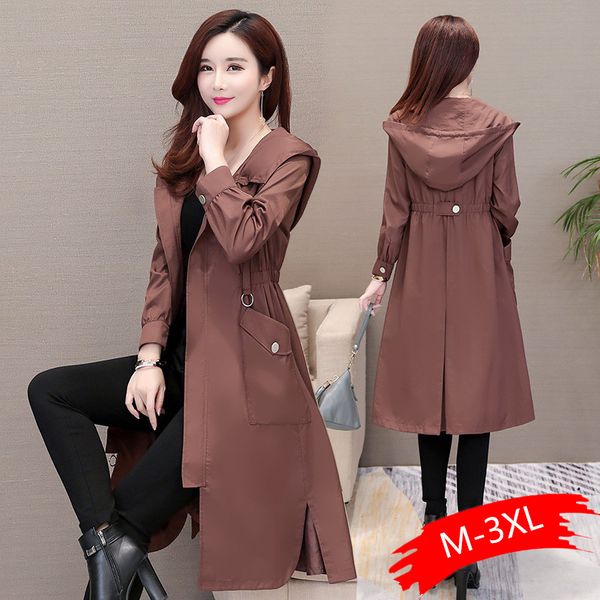 

women's trench coats 2021 spring autumn classic long coat women casual thin windbreaker female overcoat slim outwear, Tan;black