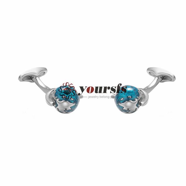 

yoursfs fashion globe earth cufflinks blue rotatable globe planet earth world map cuff links for men cufflink, Silver