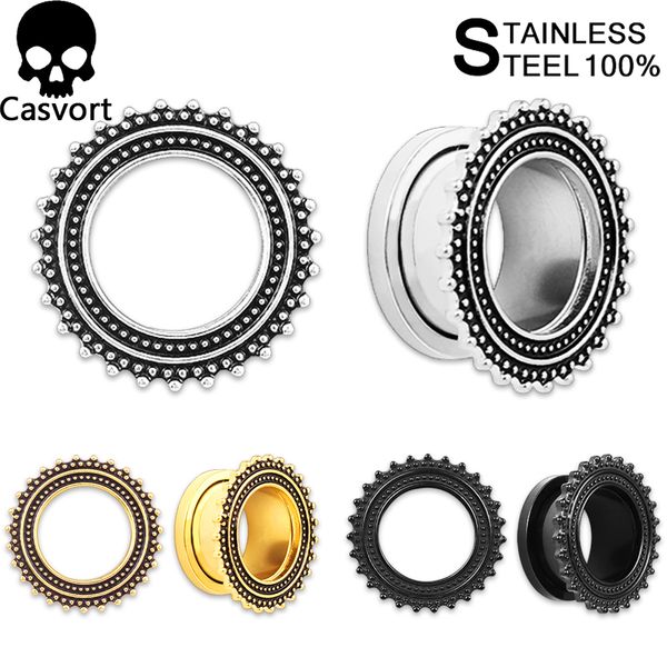 

casvort 2020 new pair selling 2pcs lot fashion ear piercing stainless steel ear plugs and tunnels body jewelry screw back desig, Slivery;golden