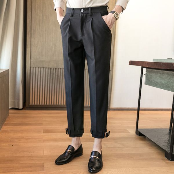 

мужчины бизнес повседневный сплошной цвет костюма pant мужской streetwear регулируемые хем моды костюм брюки лодыжки длины брюки, Black