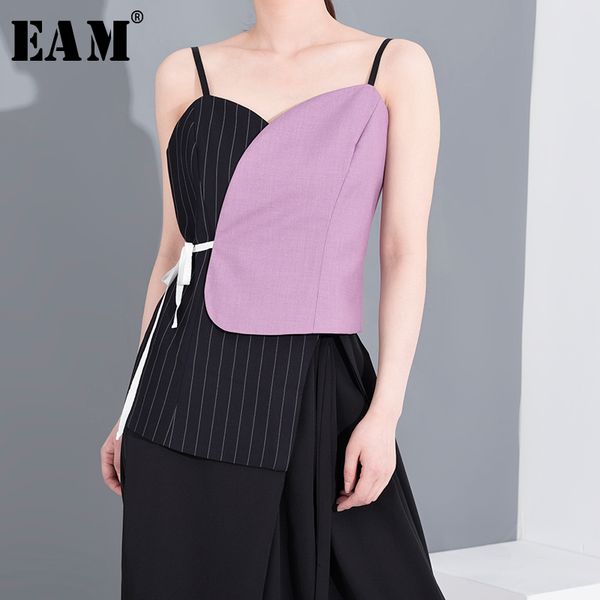 

eam] women purple striped split bandage tank new v-collar sleeveless personality fashion tide spring summer 2020 1s61614, White