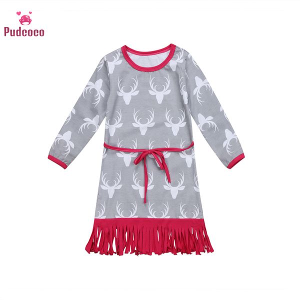 

Pudcoco Brand 1-6Y Toddler Girls Dress Fall Sleeveless Christmas Reindeer Flower Dress Kids Princess Tassel Party Tutu Dress