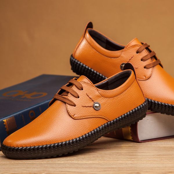

men's fashion lace up business shoes soft leather breathable footwear male casual shoes, Black